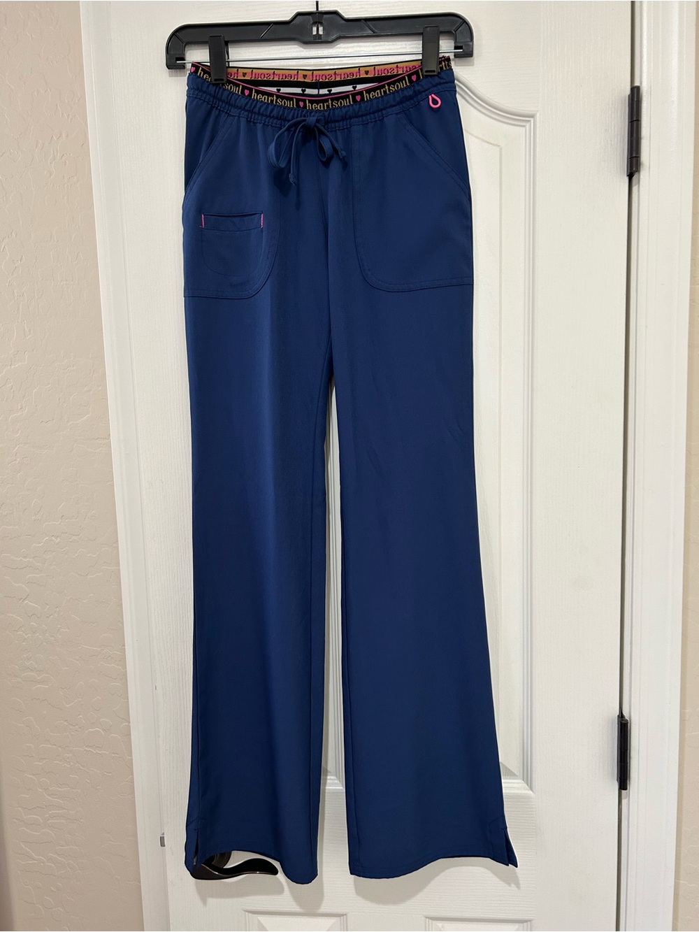 HeartSoul Navy Blue Elastic Waist Drawstring Scrub Pants with Pink Trim LIKE NEW